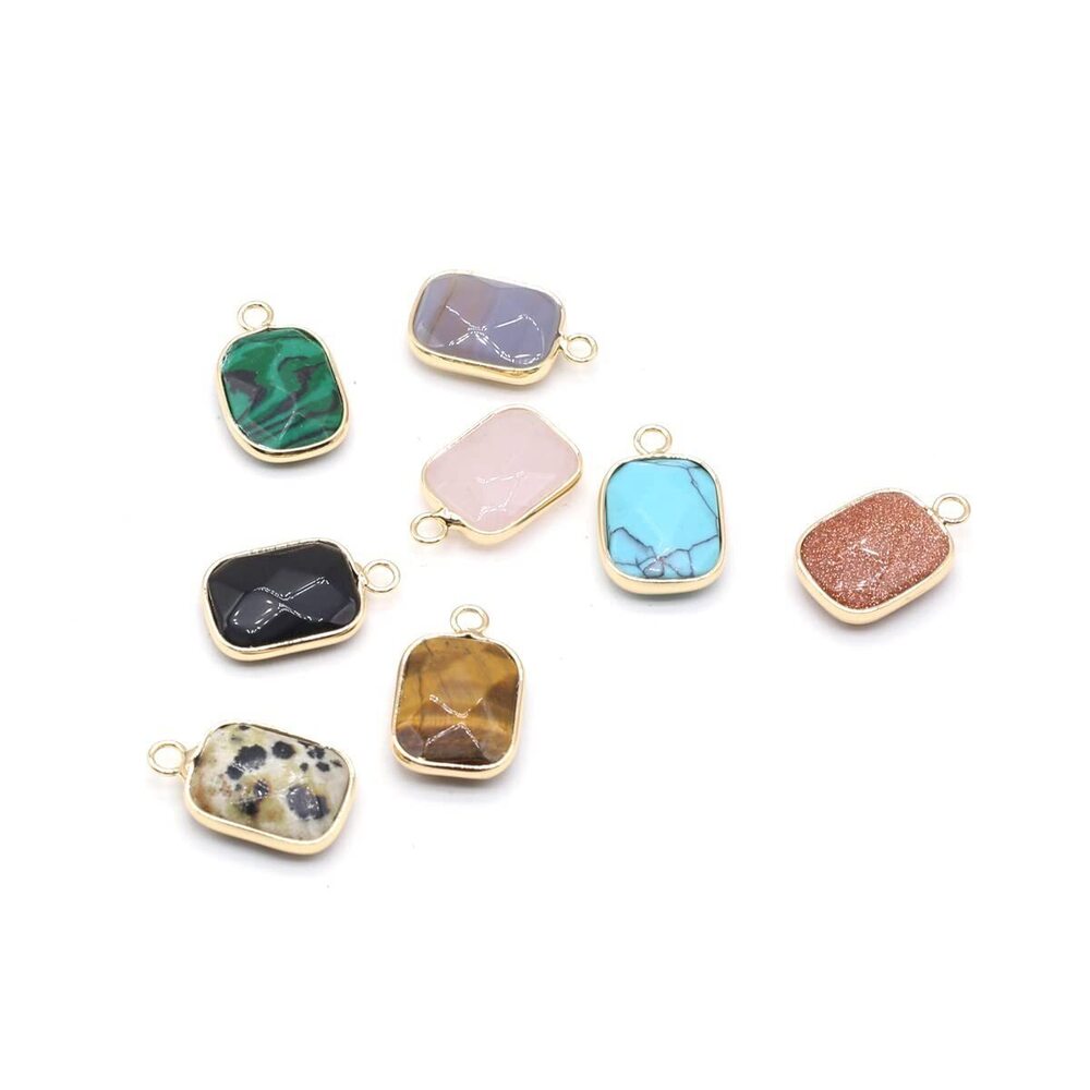 2214 8PCS natural stone pendant rectangle mixed stone link charms agate